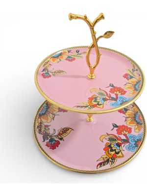 Sudedi Home Gerçek Altın Yaldızlı 2 Katlı Cam Kurabiyelik – Şık Sunum Tabağı