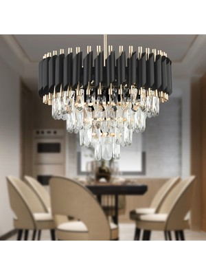 Normadia Yuvarlak Gold Kristal Taşlı Modern Oturma Odası Sarkıt Avize