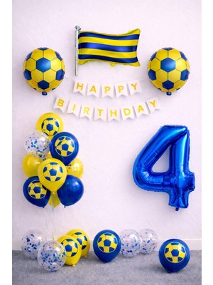 Patladı Gitti Sarı Lacivert Futbol Temalı 4 Yaş Doğum Günü Balon Seti