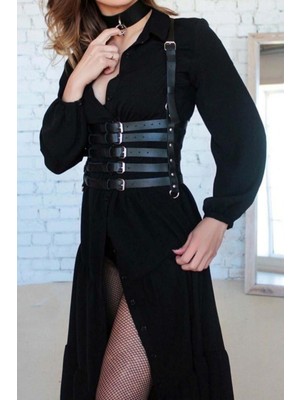 Marsilyan 5 Sıralı Deri Kemer ve Choker Takım - APFT609