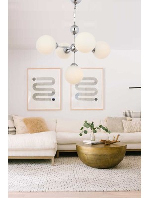 Normadia Modern Retro Krom Kasa, Beyaz Camlı Avize, Çok Amaçlı Dekorasyon Parçası