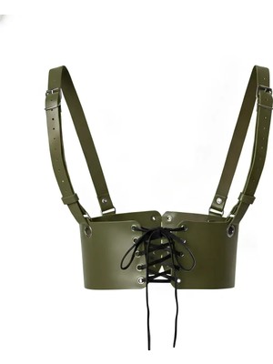 Marsilyan Haki Deri Kadın Elbise Kemeri, Omuzdan Askılı Elbise Kemeri - APFT1429