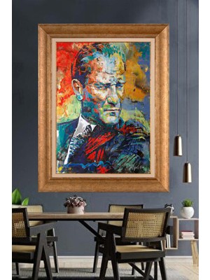 Giyense Özel Seri Altın Paspartulu Çerçeveli Atatürk Tablo C382