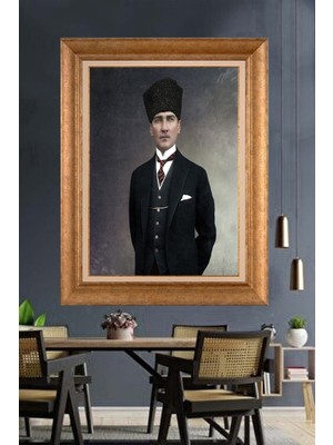 Giyense Özel Seri Altın Paspartulu Çerçeveli Atatürk Tablo C227