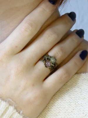 Esha Ikili Sitrin Pembe Kuvars Doğal Taşlı Çiçek Motifli Antik Kadın Ayarlanabilir Yüzük Aşk ve Para EUY22SPK