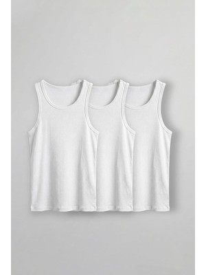 Abluka Online Erkek %100 Pamuklu Basic Fitilli Sporcu Atlet 3'lu Set Beyaz