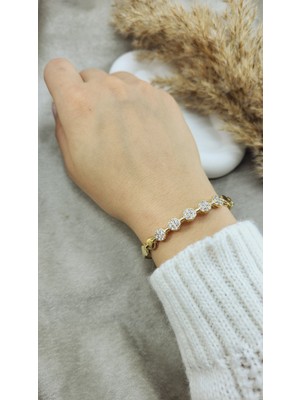 Xuping Jewelry Zirkon Taş Işlemeli Kelepçe Bileklik | 14K Altın Kaplama Xuping | 57MM | Gold