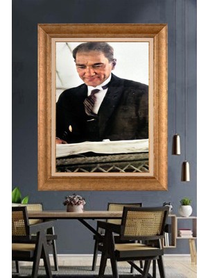 Giyense Özel Seri Altın Paspartulu Çerçeveli Atatürk Tablo C171