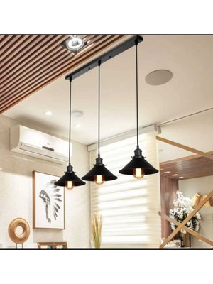 Normadia Retro Metal Siyah Üçlü Sıralı Sarkıt Avize, 60CM Genişlik