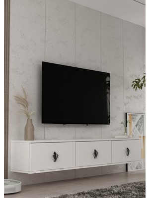 Cantek Dizayn 1372TV180-32CT Duvara Montaj Tv Sehpası Beyaz-Siyah-Gümüş