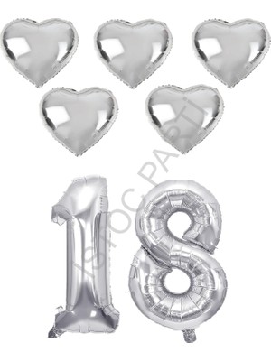 İstoç Parti Istoç Parti Gümüş Renk 18 Yaş Doğum Günü Folyo Balon Kutlama Seti