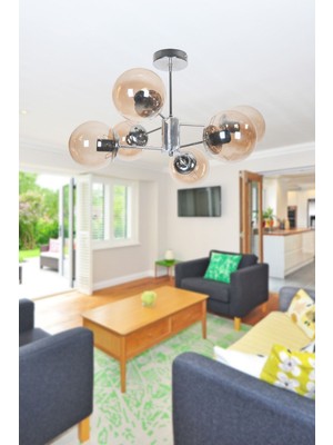 Normadia Modern Krom Tasarımlı 6'lı Avize, Salon, Mutfak ve Yatak Odası Için Şık Aydınlatma