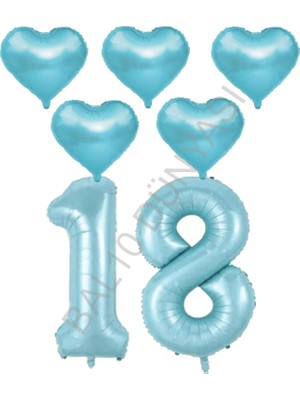 Bal10 Dünyası BAL10 Mavi Renk 18 Yaş Doğum Günü Folyo Balon Kutlama Seti