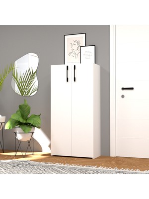 Mobilique Şahane No.1 Çok Amaçlı 2 Kapaklı 3 Raflı Dolap Beyaz-Beyaz