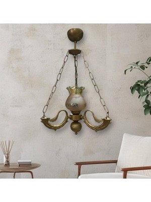 Dede Tekli Riga Avize Zincirli Bal Rengi Camli Modern Tasarım