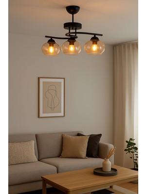 Normadia Modern Siyah Bal Camlı 3 Lü Avize, Salon, Mutfak ve Yatak Odası Için