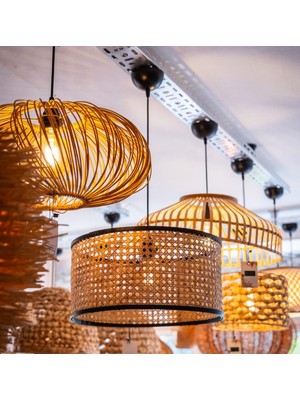 Normadia Doğal Hazeran Kumaş ve Bambu Avize 40X20CM, Şık ve Modern Tasarım