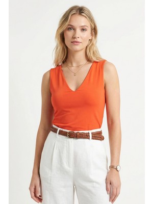 Rays 006 V Yaka Sıfır Kol Bluz Turuncu