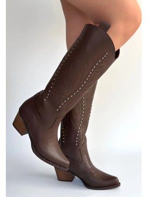 Bilfold Meof Acı Kahve Cilt Topuklu Çizme