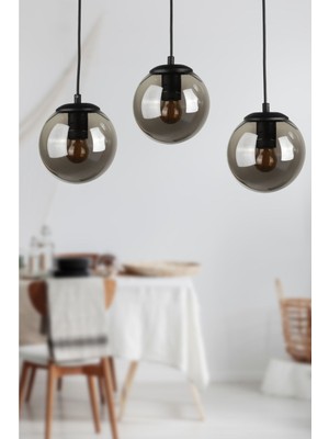 Normadia Şık 3’lü Sıralı Siyah Füme Camlı Avize, Modern ve Zarif Tasarım