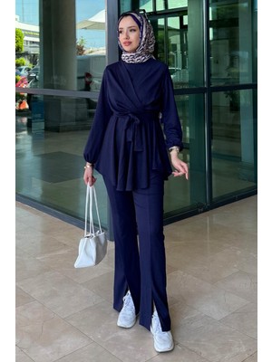 Tesettür Diyarı V Çapraz Bürümcük Kumaş Tesetür Takım - Lacivert