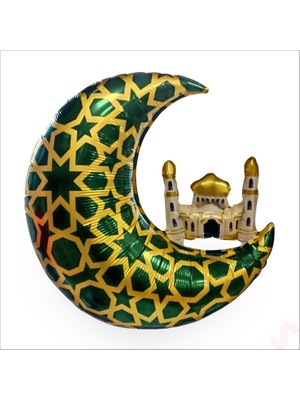 Süsle Bebek ve Parti Ramazan Ay Kubbe Yeşil Folyo Balon - 65 cm