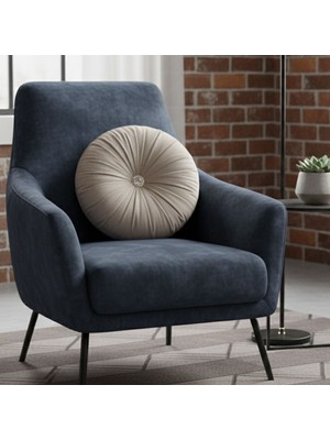 Ratemo Mobilya Lux Kadife Yuvarlak Taşlı Yastık – Gri Renk