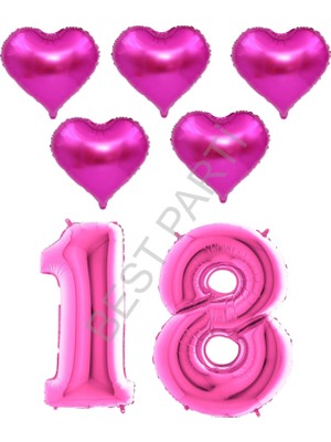 Best Parti Best Fuşya Renk 18 Yaş Doğum Günü Folyo Balon Kutlama Seti