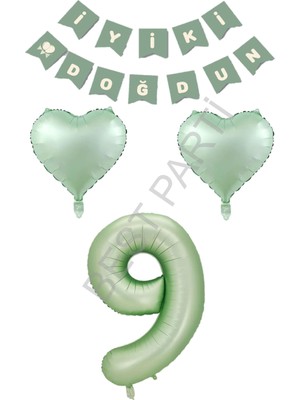 Best Parti Best Yeşil Renk Rakam Kalp Banner Doğum Günü Seti Yaş-9