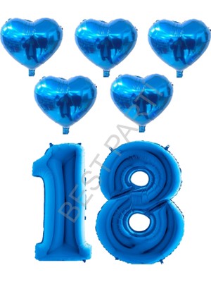 Best Parti Best Koyu Mavi Renk 18 Yaş Doğum Günü Folyo Balon Kutlama Seti