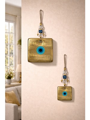 Nevce Store 2’li Kare Cam Nazar Boncuğu Duvar Süsü Nazarlık – Altın Detaylı - En Güzel Hediye - Modern Dekor
