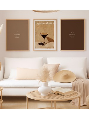 Voba Store 3 Parça Çerçeve Görünümlü Espresso Kahve Temalı Mdf Tablo Seti- 78-1