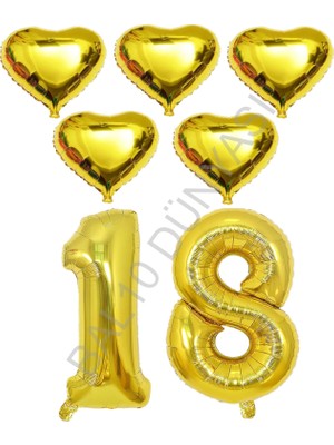 Bal10 Dünyası BAL10 Gold Renk 18 Yaş Doğum Günü Folyo Balon Kutlama Seti
