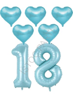 İstoç Parti Istoç Parti Mavi Renk 18 Yaş Doğum Günü Folyo Balon Kutlama Seti