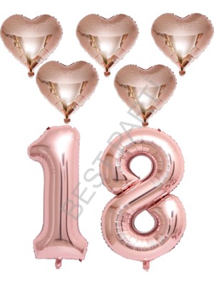 Best Parti Best Rose Gold Renk 18 Yaş Doğum Günü Folyo Balon Kutlama Seti