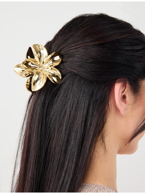 Jimmy Key Altın Rengi Çiçek Figürlü Parlak Mandal Toka