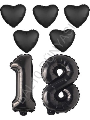Bal10 Dünyası BAL10 Siyah Renk 18 Yaş Doğum Günü Folyo Balon Kutlama Seti