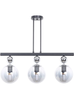 Normadia Şık Siyah Krom 3 Füme Camlı Modern Avize