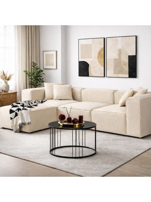 S Home Design Concept Frida 4 Modül Pofidik Modüler Kanepe L Köşe Koltuk Takımı, 290x190 cm, Babyface, Kırık Beyaz