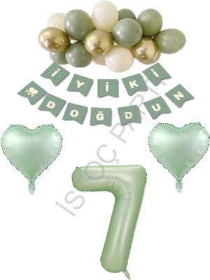 İstoç Parti Istoç Parti Yeşil Renk Rakam Kalp Banner Latex Balon Doğum Günü Seti Yaş-7