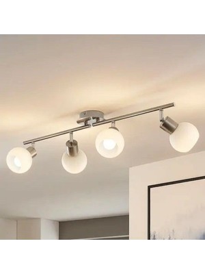 Normadia Modern Inox Kaplama Beyaz Opal Camlı 180° Hareketli Tavan Avizesi