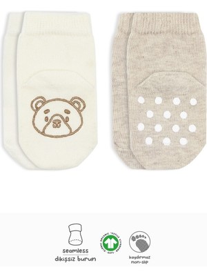 2'li Hayvan Figürlü Kaymaz Soket Çorap 10104 Bej Ekru Cnk