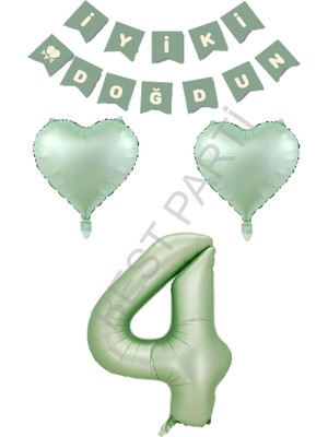Best Parti Best Yeşil Renk Rakam Kalp Banner Doğum Günü Seti Yaş-4
