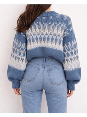 Lara Giyim Kadın Renkli Triko Kışlık Kazak Blok Desenli Oversize Kazak