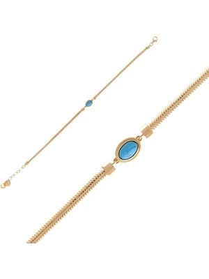 Hakan Mücevherat 14 Ayar Firuze Renkli Taşlı Balıksırtı Bileklik