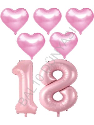 Bal10 Dünyası BAL10 Pembe Renk 18 Yaş Doğum Günü Folyo Balon Kutlama Seti