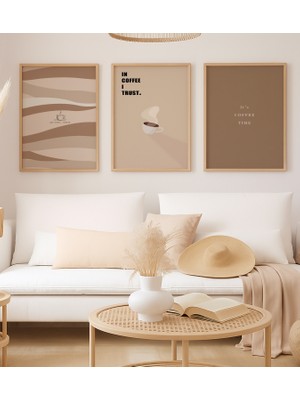 Voba Store 3 Parça Kahve Konseptli Çerçeve Görünümlü Mdf Tablo Seti -80-1