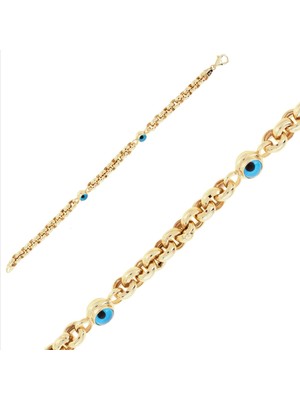 Hakan Mücevherat 2Li Nazar Boncuklu Doç Model 14 Ayar Altın Bileklik