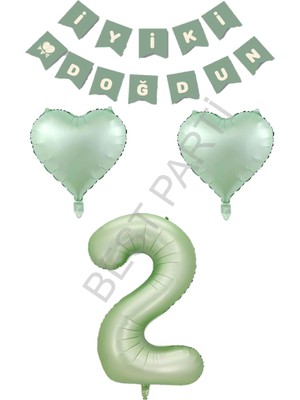 Best Parti Best Yeşil Renk Rakam Kalp Banner Doğum Günü Seti Yaş-2