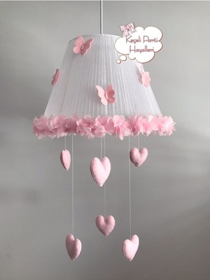 Normadia Bebek Odası Avize, Beyaz Tül, Açık Pembe Çiçek ve Kelebek Detaylarıyla